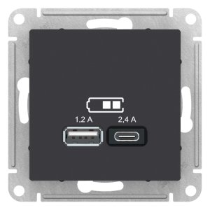 ATN001039 ATLASDESIGN USB РОЗЕТКА А+С, 5В/2,4А, 2х5В/1,2 А, механизм, КАРБОН