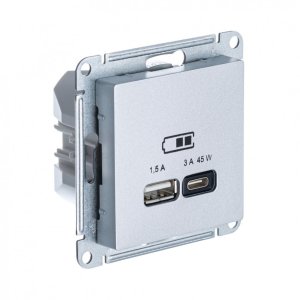 ATN000329 ATLASDESIGN USB РОЗЕТКА A + тип-C 45Вт высокоскор.заряд. QC,PD, мех.,АЛЮМИНИЙ