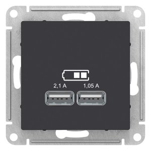 ATN001033 ATLASDESIGN USB РОЗЕТКА A+A, 5В/2,1 А, 2х5В/1,05 А, механизм, КАРБОН