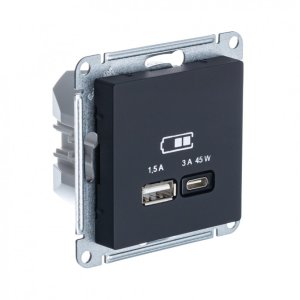 ATN001029 ATLASDESIGN USB РОЗЕТКА A + тип-C 45Вт высокоскор.заряд. QC, PD, мех., КАРБОН