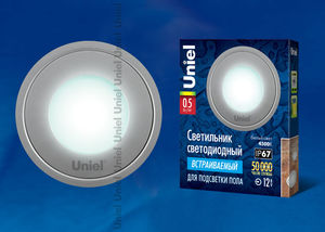 ULE-R06-0,5W/NW SILVER Светильник  свет. встр., 12В, 0,5Вт.,  свет белый, IP67, Серебро