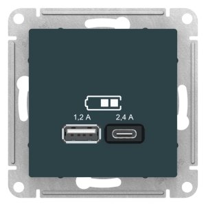 ATN000839 ATLASDESIGN USB РОЗЕТКА А+С, 5В/2,4 А, 2х5В/1,2 А, механизм, ИЗУМРУД