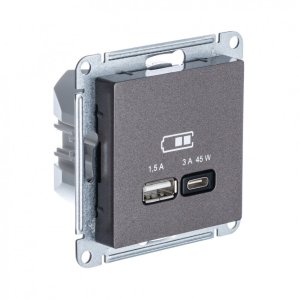 ATN000629 ATLASDESIGN USB РОЗЕТКА A + тип-C 45Вт высокоскор.заряд. QC, PD, механизм, МОККО