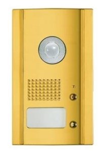 333815 Sfera - лицевая моноблочная панель вызова для динамика и камеры с 1 кнопкой, Латунь